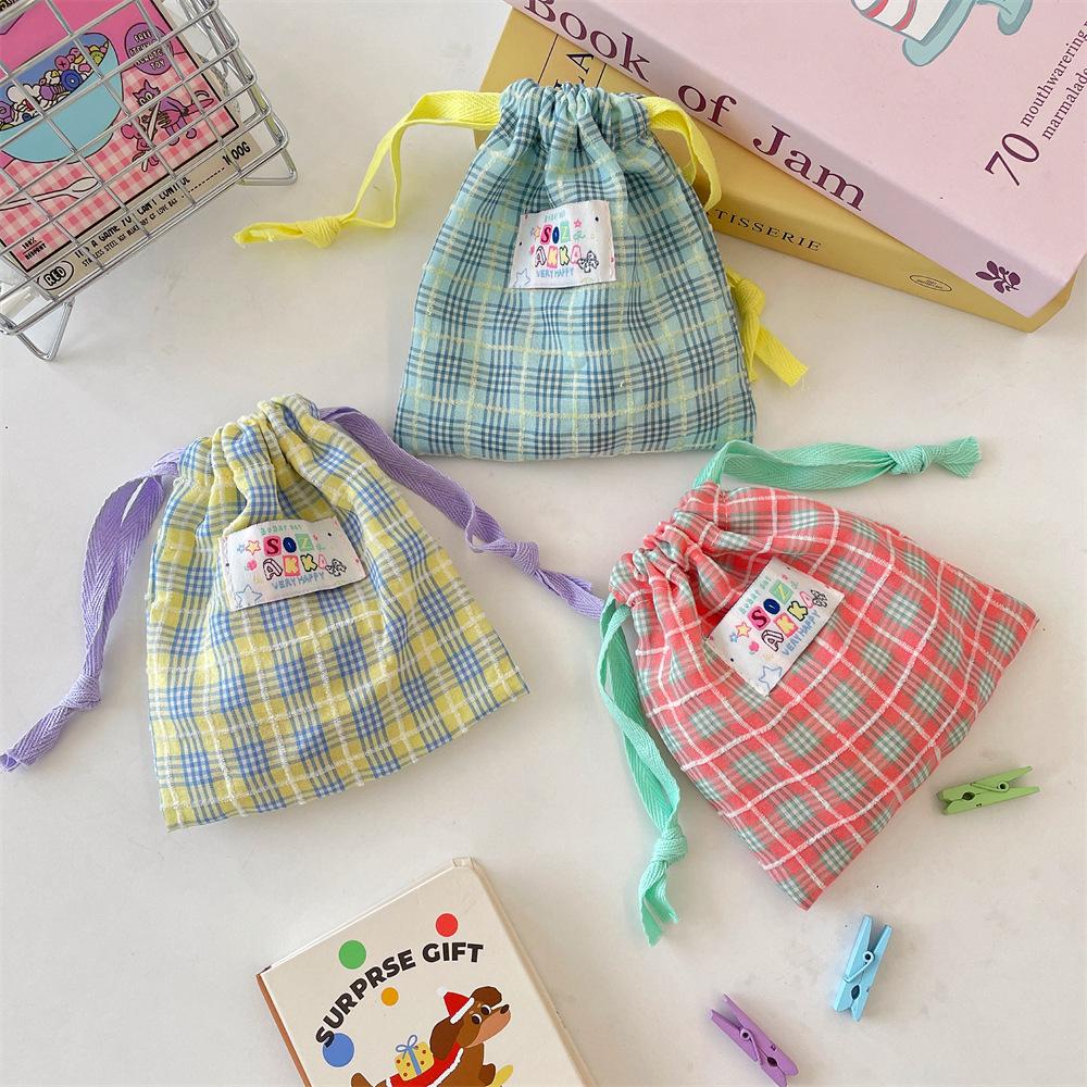 Ctrast Color Plaid Women's Makeup Case Travel Portable Female Drawstring Storage Bag Letter Prints Ladies Small Cosmetic Bags