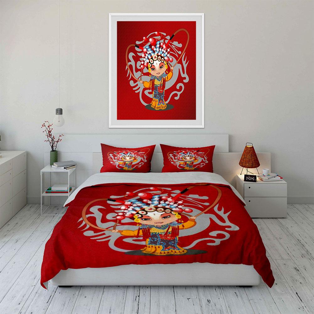Traditional Chinese Opera Art Set Multiple Sizes Kid'S And Adults' Bedroom Exquisite 3Pc Bedding Set, Gift