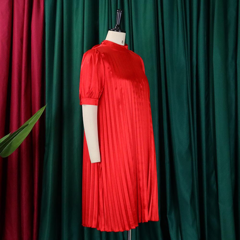 Large Size Women Summer Fashion Solid Short Sleeves Dress Ladies Loose  Casual One Piece Pleated Dress  buy at low prices in the Joom online store
