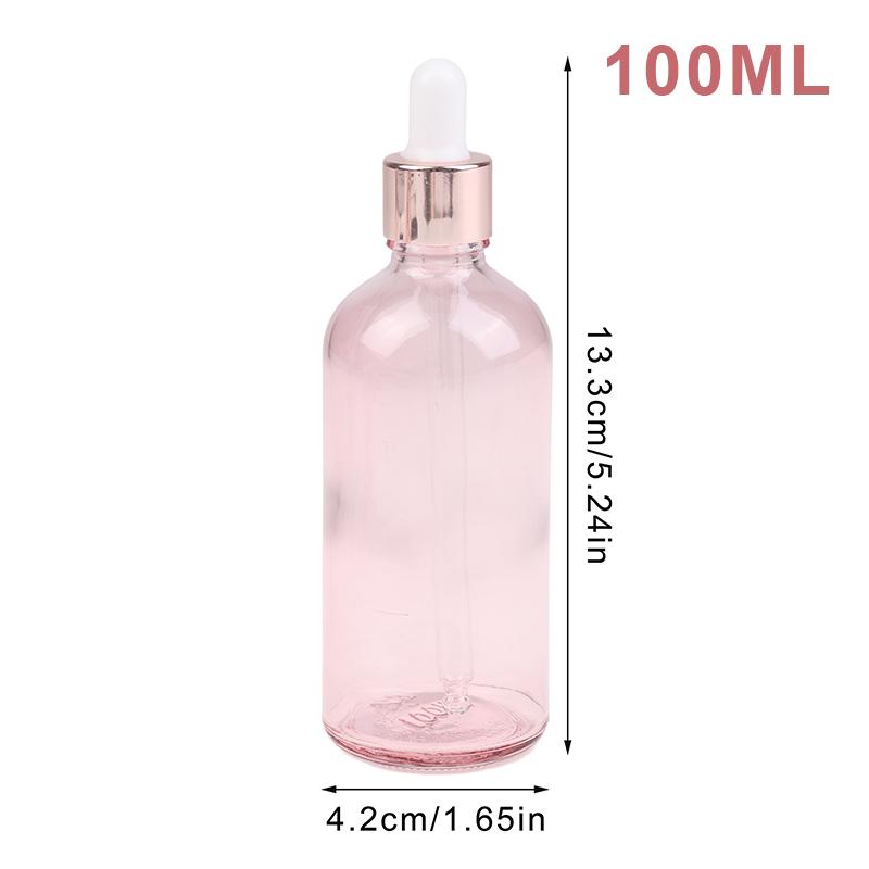 Dropper Bottles Refillable 5-100Ml Rose Lid Cosmetic Container Pink Glass Aromatherapy Liquid Pipette For Essential Massage