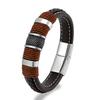 Punk Multilayer Braid Genuine Blue Leather Bracelet Titanium Stainless Steel Magnetic Buck Bracelet Men Homme Pulseras