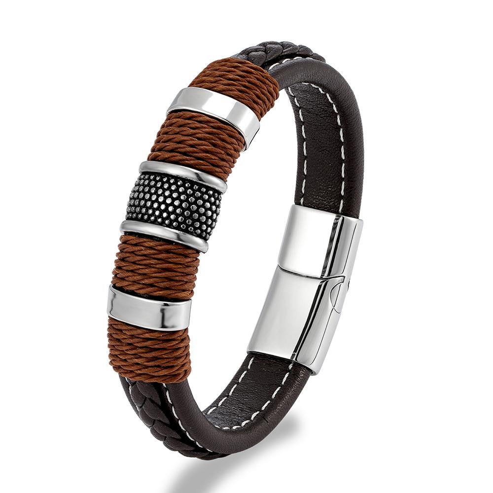 Punk Multilayer Braid Genuine Blue Leather Bracelet Titanium Stainless Steel Magnetic Buck Bracelet Men Homme Pulseras