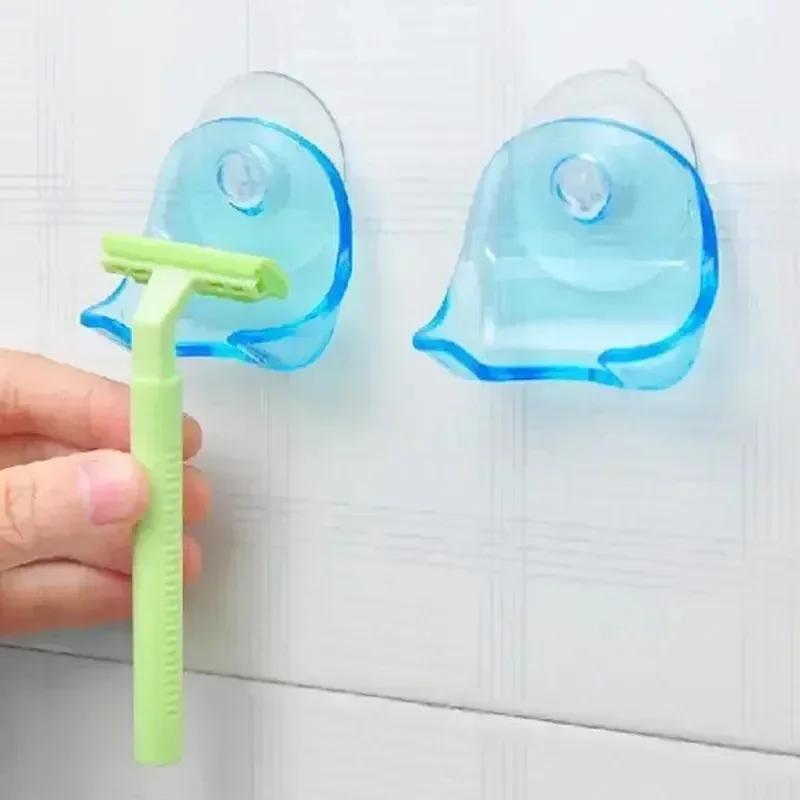 New Shower Razor Stand Shaver Holder Toothbrush Holder Bathroom Wall Convenient Suction Cup Hook Shaver Bathroom Plastic