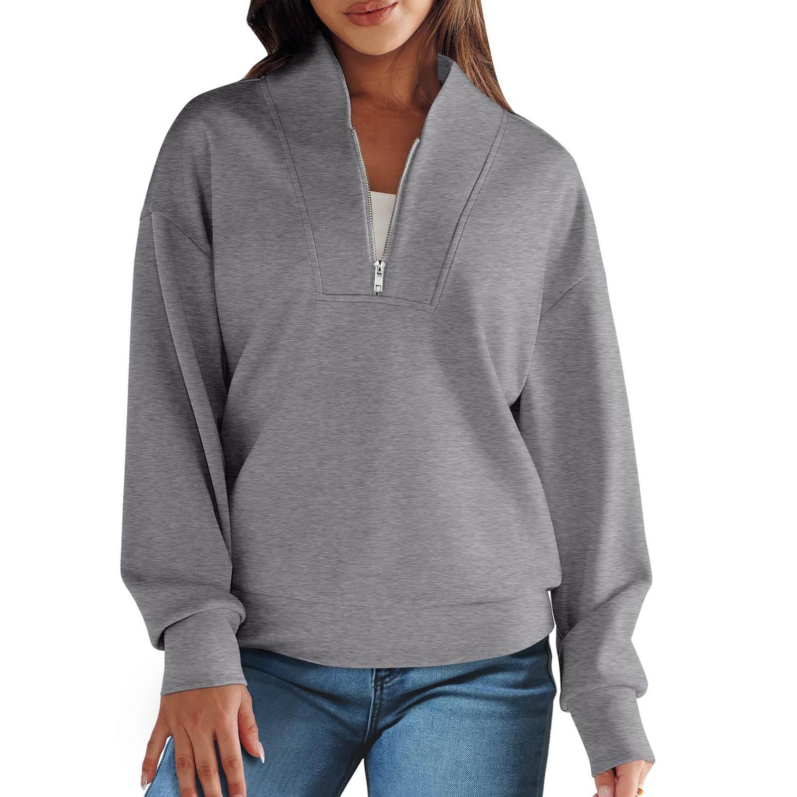 

Женская толстовка на молнии с длинным рукавом и воротником на четверть молнии, пуловер, топы, осенние наряды S