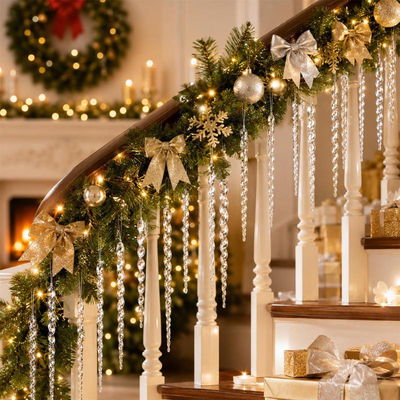 Crystal Transparent Twisted Icicle Pendants Christmas Tree Hanging Decor Ice Ornaments for Winter New Year Wedding Home Party