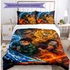 Demon Slayer Pattern Printed 3PCS Bedding Set, Soft Skin-Friendly Washable Duvet Cover & Pillowcases Set
