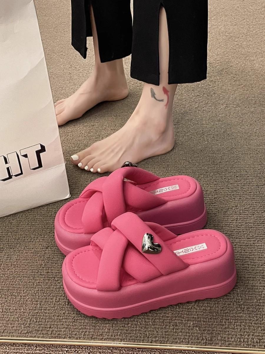 

Sandals women wear summer muffin platform slippers beach casual small height increase sandals 35 рожевий червоний колір