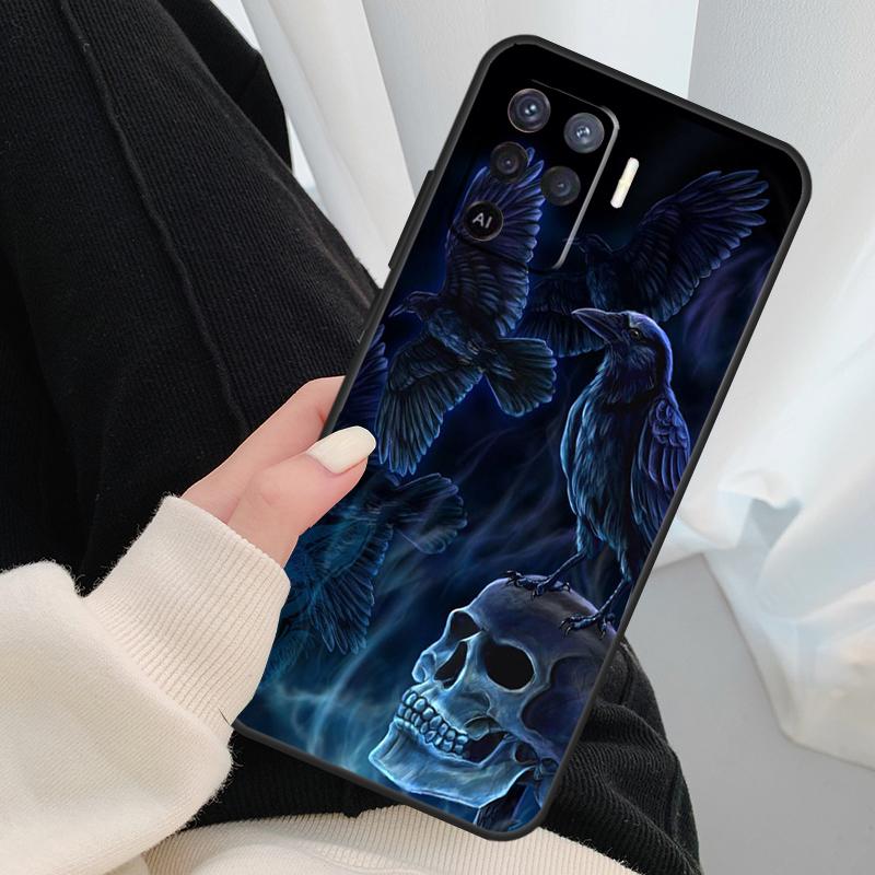 Crow Raven Dark Skull Case For OPPO A15 A16 A1K A54 A74 A94 A52 A72 A83 A91 A93 A53S A5 A9 A31 A53 2020 Cover