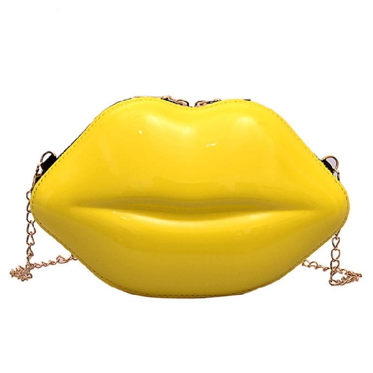 Schultertasche mit Kette, Kunststoff-Lippenform, Kleine Abendtasche mit Reißverschluss