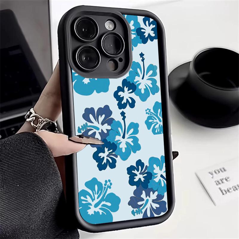 

Case For iPhone 16 Pro Max 16E 15 14 13 12 11 XS X XR 7 8 Plus SE 2025 With A Blue Hand-Painted Hibiscus Pattern Soft Back Cover iPhone 12 Pro Max