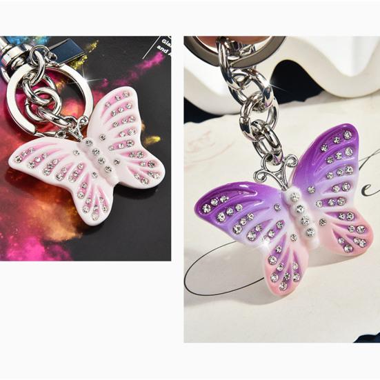 Keychain Pendant Rhinestones Inlaid Gradient Butterfly Shape Key Chain with Lobster Clasp Bag Charm Backpack Accessory