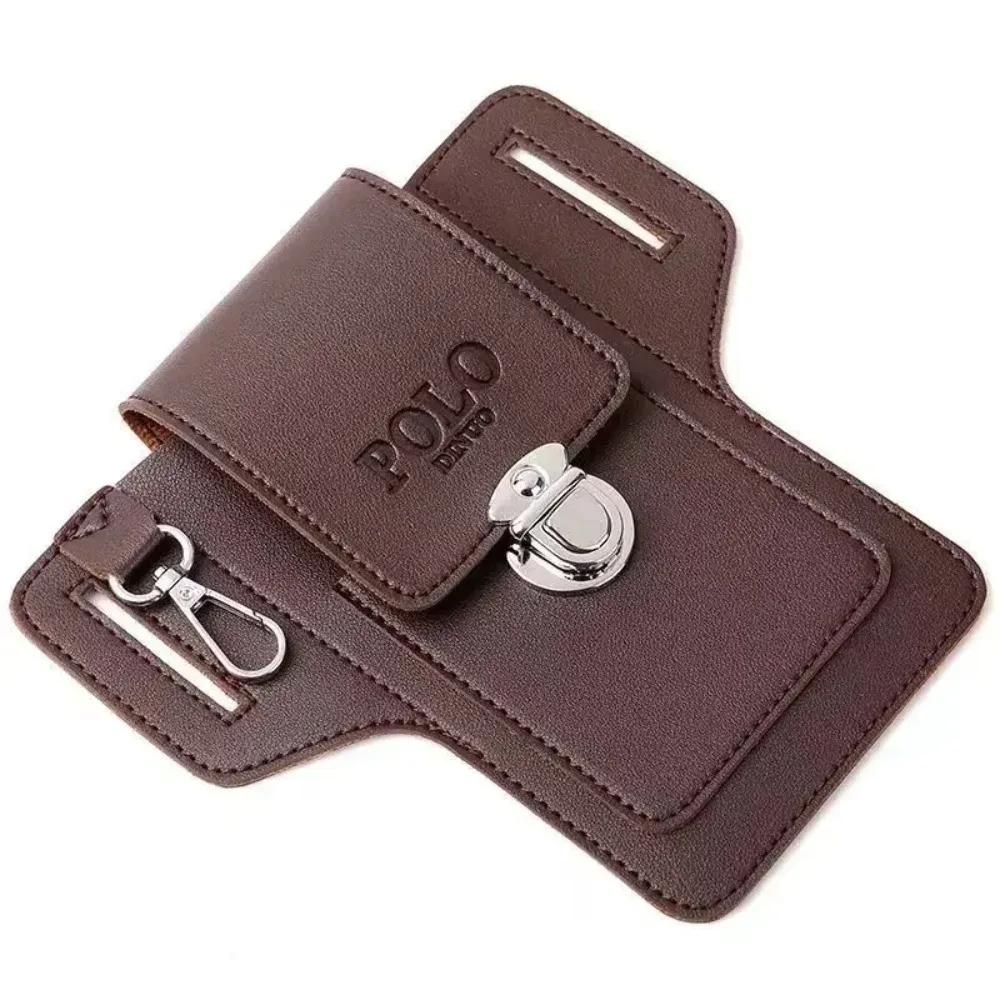 New PU Multifunctional Belt Waist Bag PU Solid Color Phone Waist Bag Portable Vintage Leather Bag Outdoor Sports Bag Man Gifts