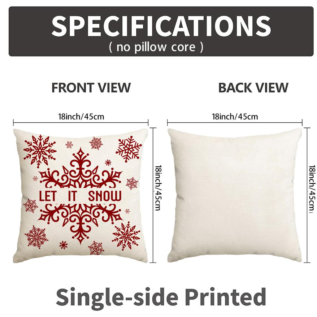 1/4 Pcs Red Christmas Pillowcase Snowflake Christmas Ball Pendant Pattern Cushion Cover Winter Holiday Home Decoration