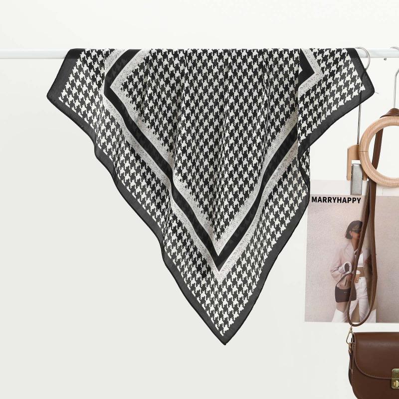 Classic Vintage Checkered Print Imitation Silk Scarf For Spring Summer