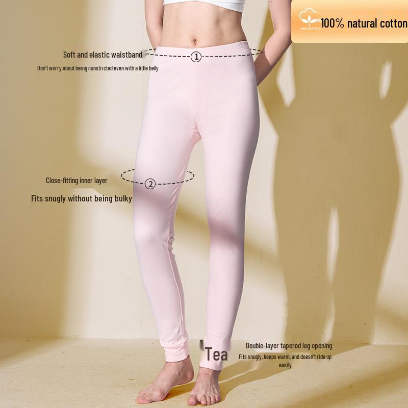 Reine Baumwollflanell Damen Dünne Einfarbige Antibakterielle Warme Basisschicht Hose - 2025 Herbst/Winter Kollektion