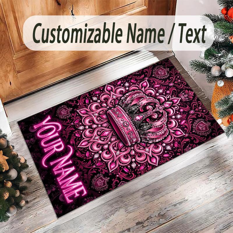 Rainbow Theme Crystal Velvet Floor Rug Personalized Custom Name Text Warm Carpet Home Decoration
