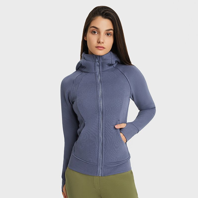 Winter Yoga Clothing Top Outdoor Sports Running Jacket Women Fall and Winter Fleece Cardigan Slim-Fit Hood Sweatshirt Women