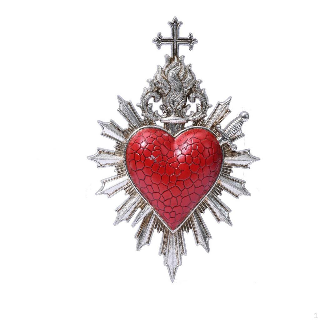 Placca Cuore Sacro Cuore Gotico Decorazione da Parete a Forma di Cuore con Croce Scultura Religiosa da Appendere alla Parete per