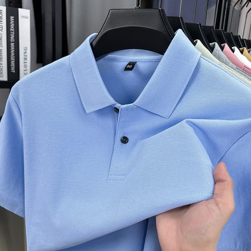 New Summer Short-Sleeved Pure Cotton Polo Shirt  Style Solid Color Casual Lapel T-Shirt for Men Breathable Short Sleeve Polo Shirt Men's Casual Top