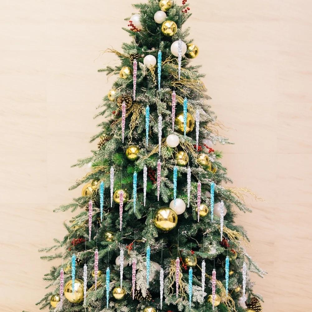Acrylic Hanging Icicles Drop Ornament Set 24 Pieces Transparent Decorations for Christmas Tree and Seasonal Parties