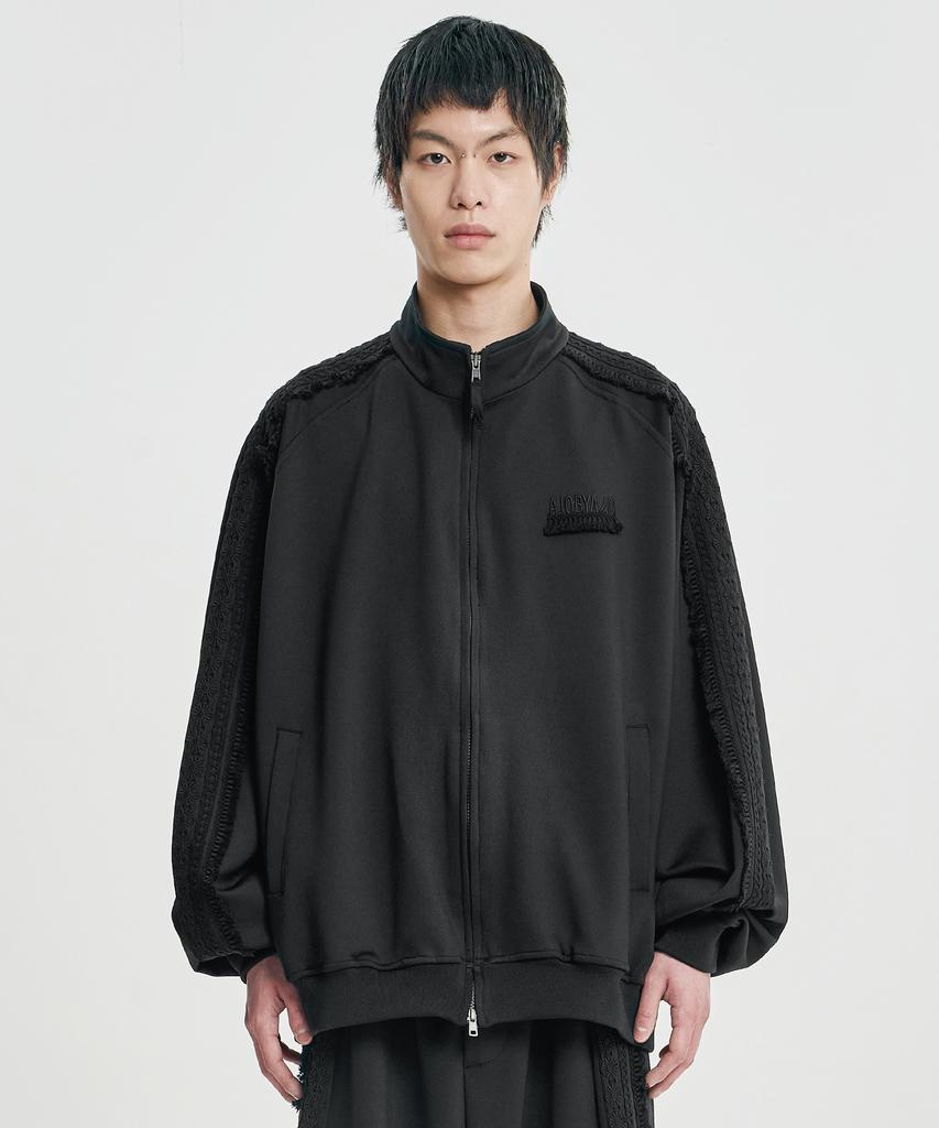 AJOBYAJO Multi Lace Trim Raglan Track Jacket [Black]