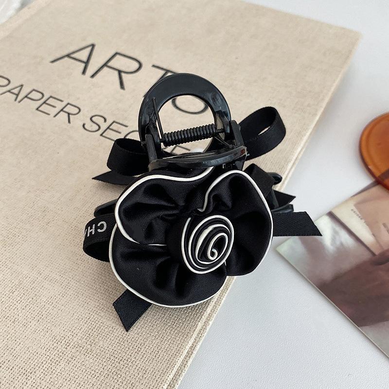 Korean Style Elegant Camellia Bow Double Side Hair Claw Simple All-Match Flower Hair Clip High Ponytail Hair Accessories