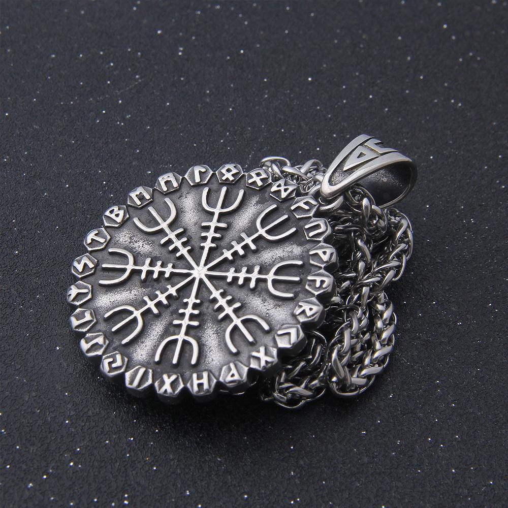 Viking Vegvisir Compass Pendant Necklace Norse Runes Nordic Amulet Stainless Steel Two Tone Medieval Talisman for Men
