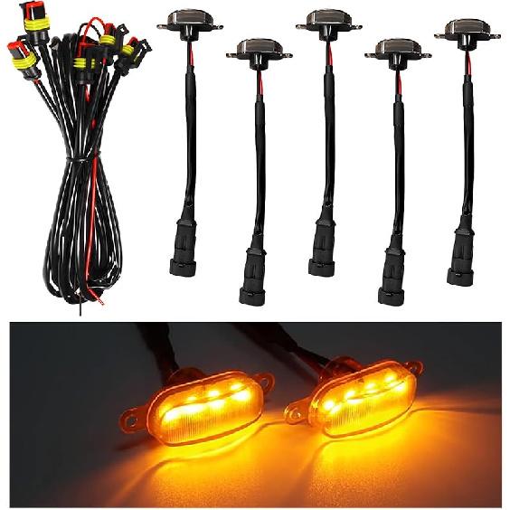 4PCS Car Grille Lights, Bright Amber LED Grill Lights With Wiring Harness, Waterproof Front Grill Trim Lamps, Vehicle Exterior Grille Lamps
