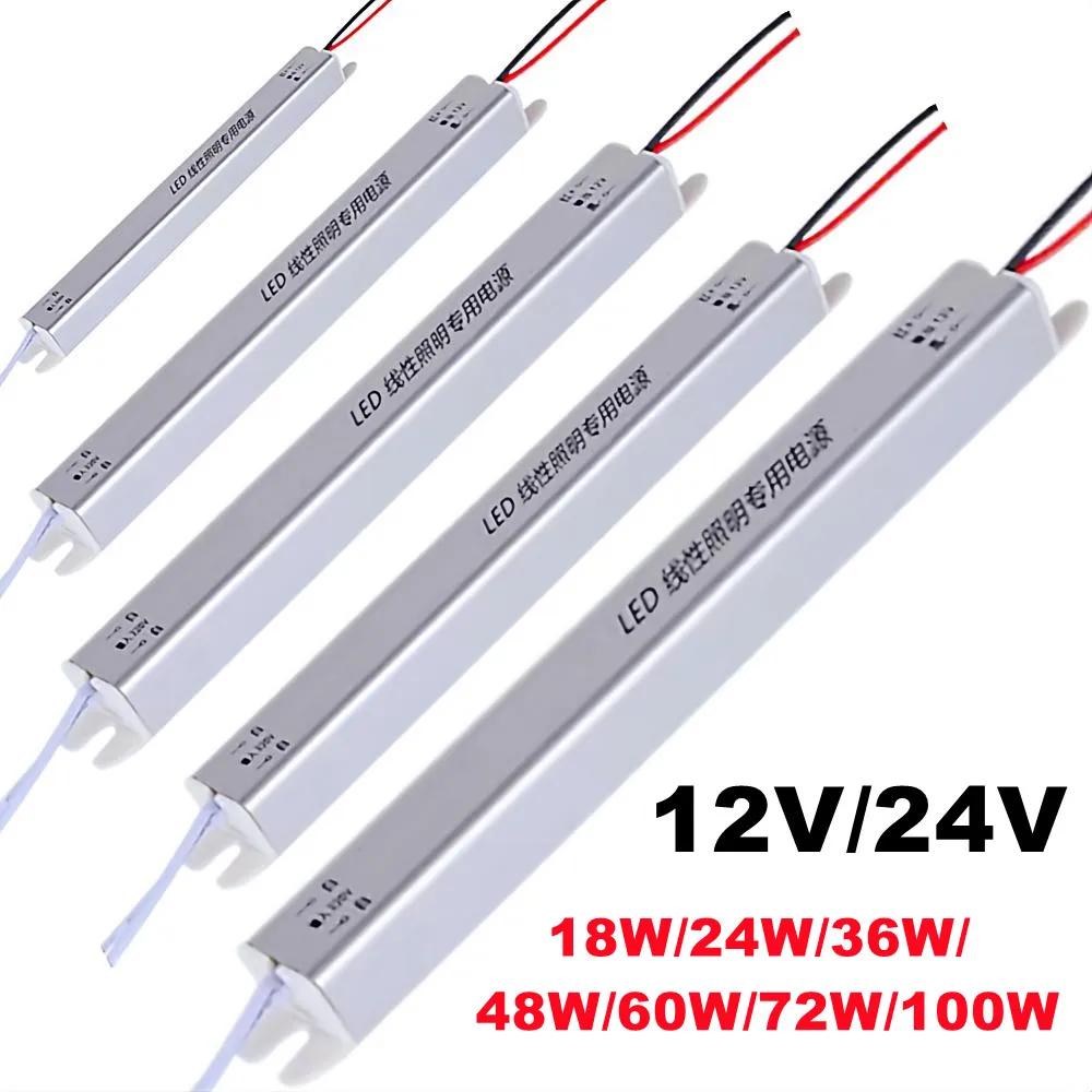 12V/24V Ultratynn Switching Power LED Driver Strømforsyning AC 220V Belysningstransformator for LED-stripe 24W 36W 48W 60W 72W 100W