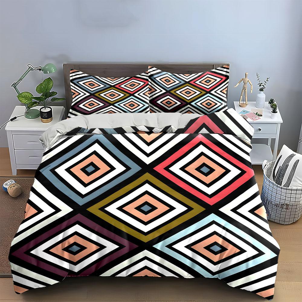 Geometric Diamond Pattern Set Bedding Duvet Cover Set (1*Duvet Cover 2*Pillowcases, without duvet insert)