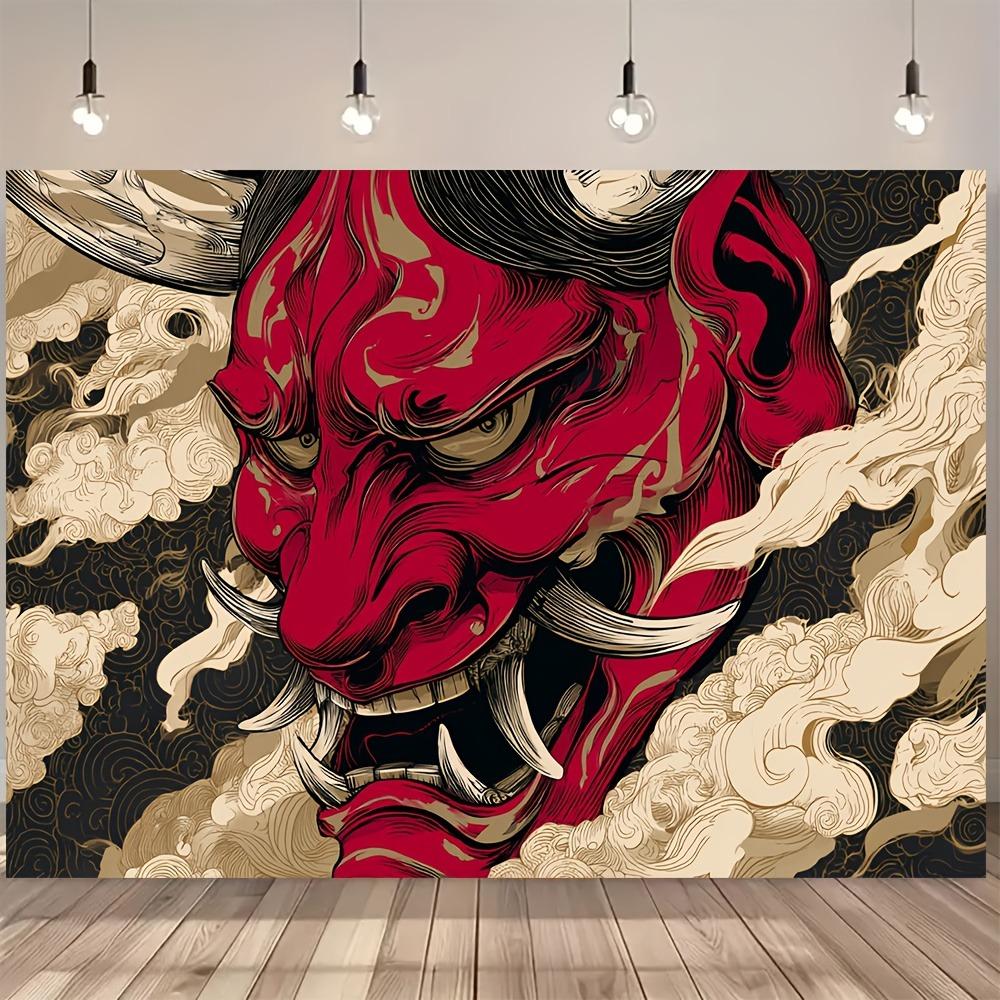 Hanno Ghost Demon Japanese Vector Illustration Printed Tapestry Suitable for Photography Props Party Background and Home Deco