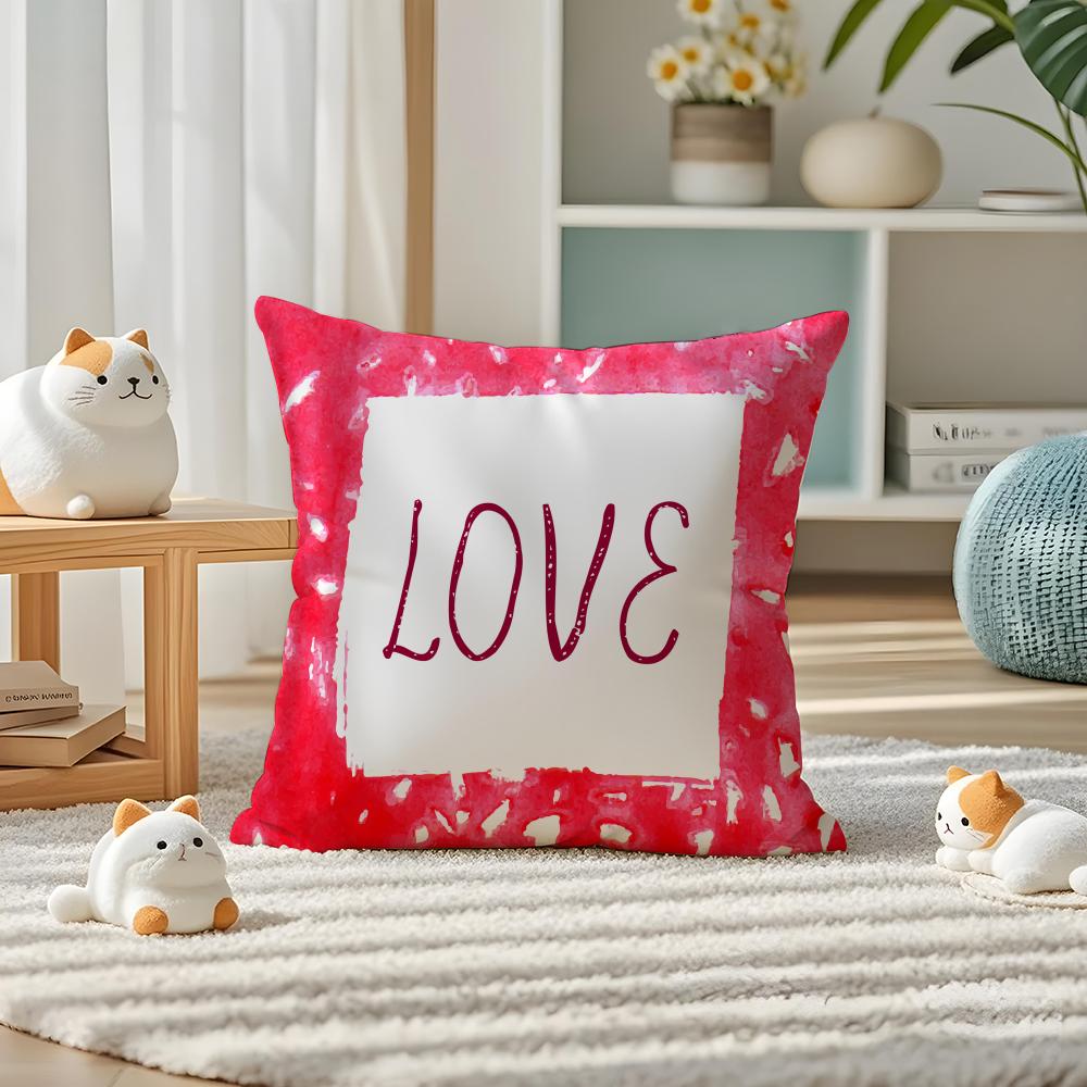 Valentine Red Heart Pillow Case Silky Elegant Comfort Sofa Bed Invisible Zipper