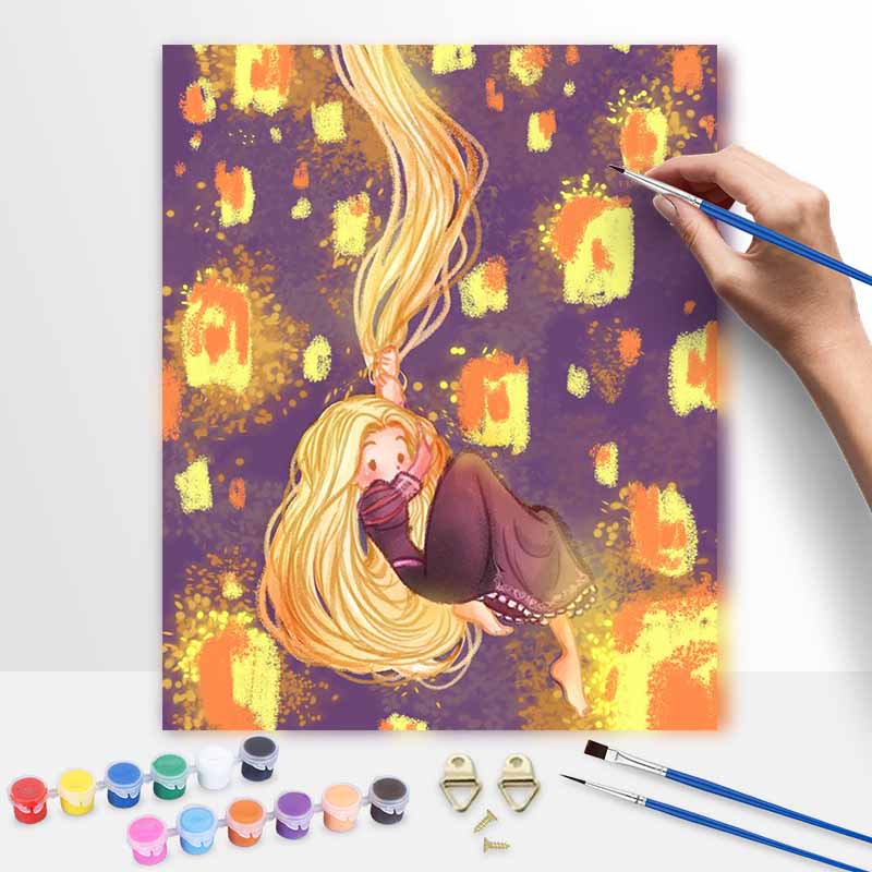 Disney Rapunzel oil painting art Tangled floating lanterns handmade diy painting home decoration gift 20x30cm