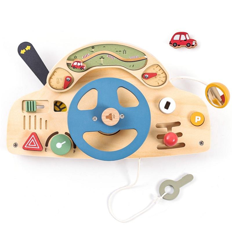 

Baby Montessori Toys Steering Wooden Car Blocks Steering Wheel Activity Busy Board for Toddlers Sensory Early Education Toy Gift