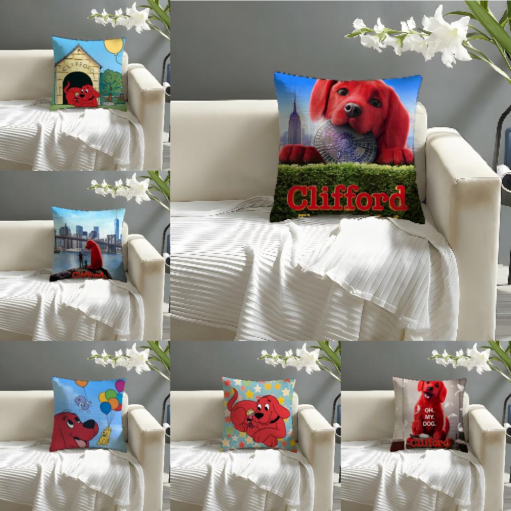 Federa Cuscino Tessuto Cotone Lino Quadrata Cerniera Federa Cuscino Decorazione Casa Soggiorno Fumetto Cartone Animato C-Clifford Il Grande Cane Rosso 1