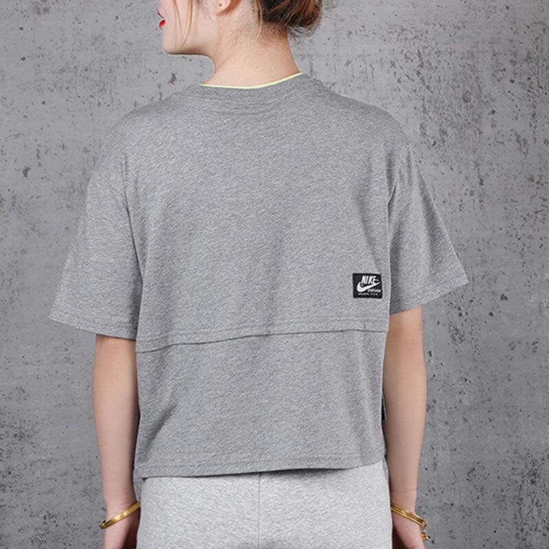 Nike Double Logo Patchwork Casual Short Sleeve T-Shirt Women Tops Grey CJ2041-091