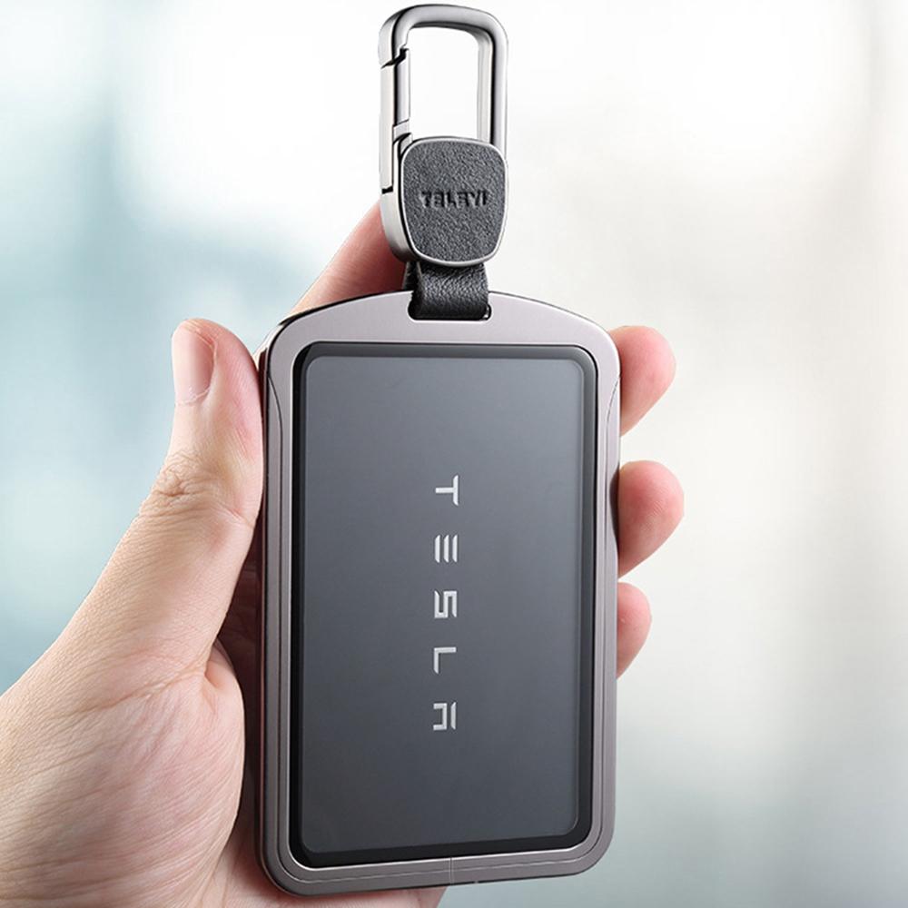 

Aluminum Alloy Tempered Glass Key Card Holder Key Chain for Tesla Grey