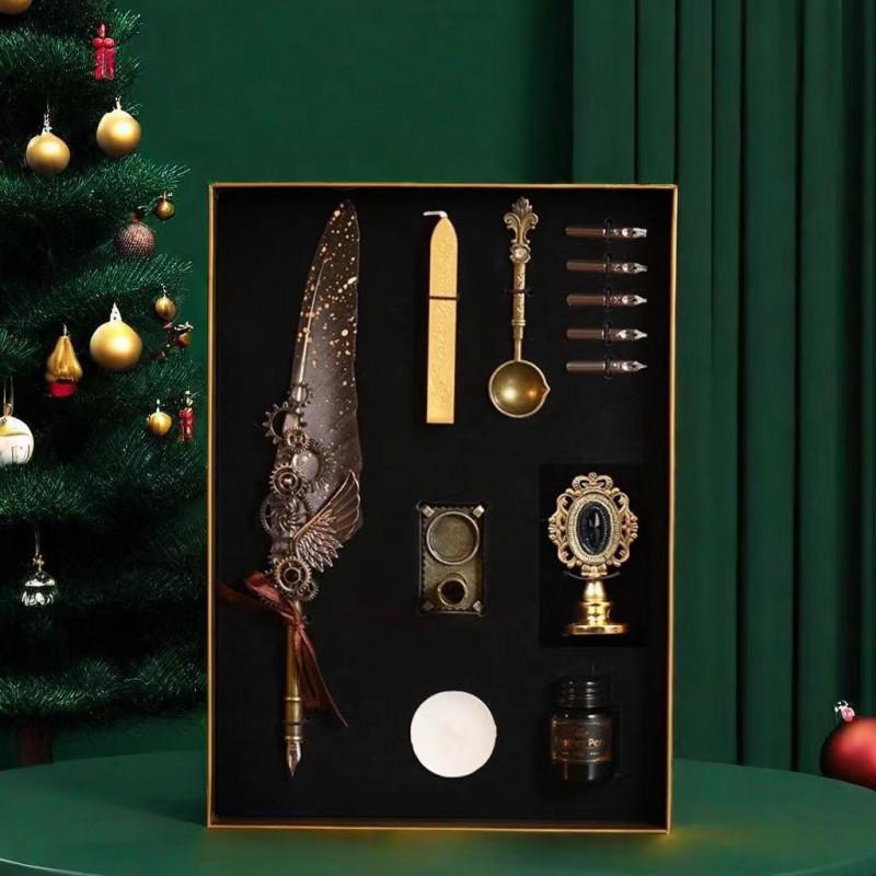 Mechanical Feather Dip Pen Set European Vintage Gold Foil Calligraphy Creative Gift