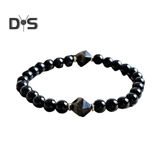 Black Obsidian Bead Bracelet Handmade Beaded Stretch Bracelets for Men Women 6mm Beads Feng Shui Bracelet for Mother's Day Father's Day Birthday Gifts