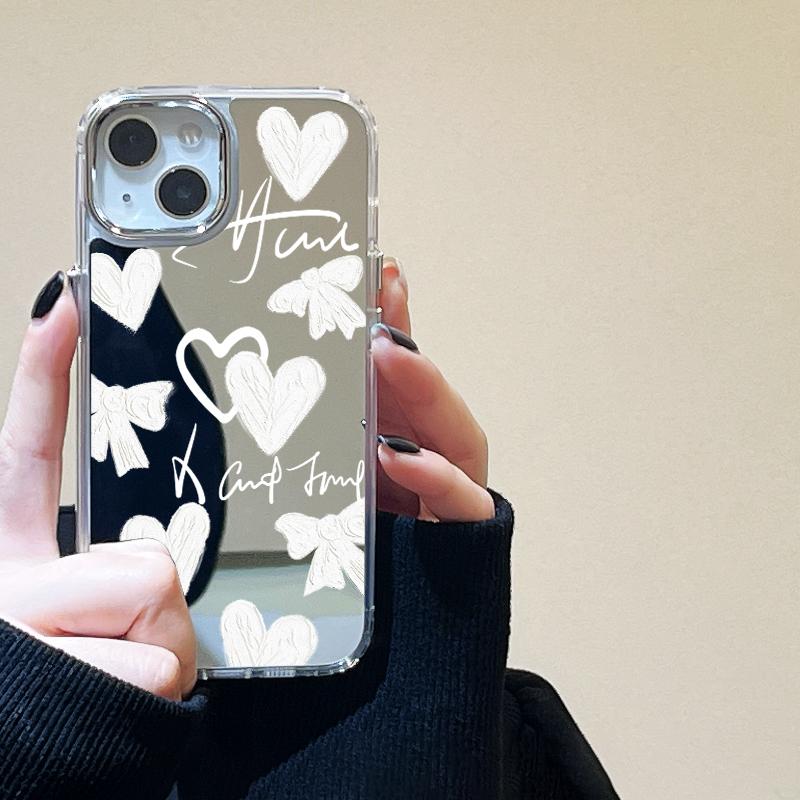 Love Heart Love Makeup Mirror Phone Case For IPhone 16 Pro Max 17 17E 16E 14 Pro 11 16 15 12 13 Cute Shockproof Back Cover