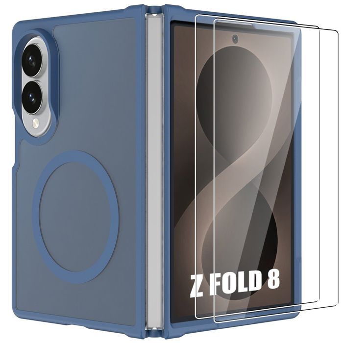 Hülle + 2 Gehärtete Gläser für Samsung Galaxy Z Fold 8, mit Magnetischem Kreis - Marineblau Transparent