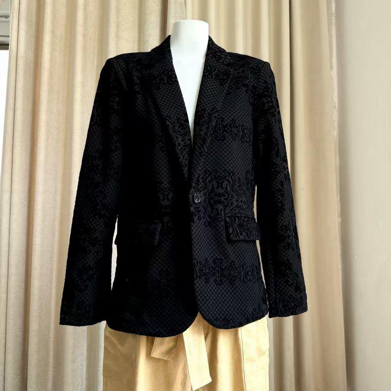 

Foreign Trade Order Women clothes Autumn Black Dark Grain Suede Blazers Black M