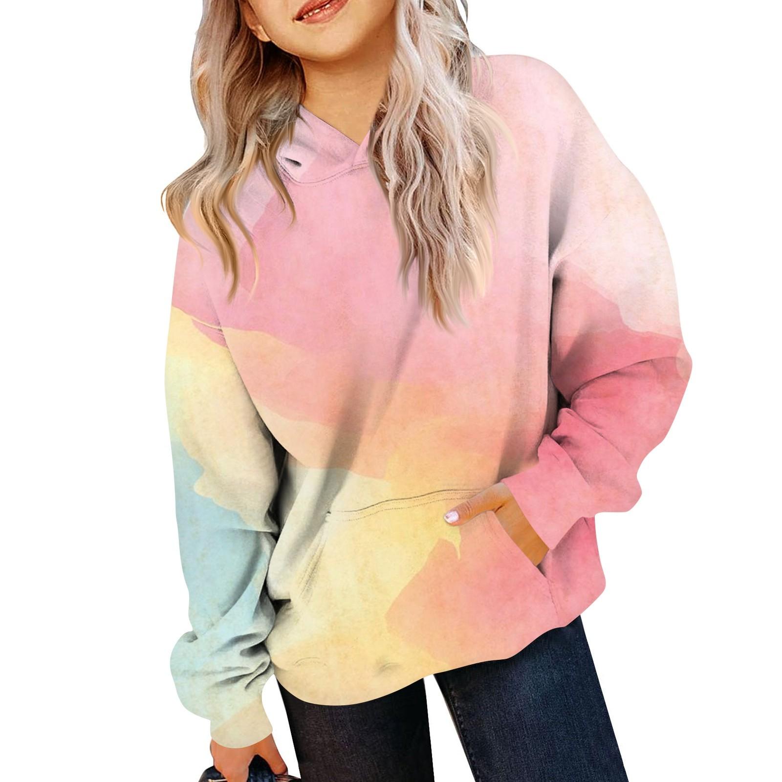 

Детская толстовка для девочек, градиентный цвет, длинный рукав, капюшон, карман, толстовка 90 розовый