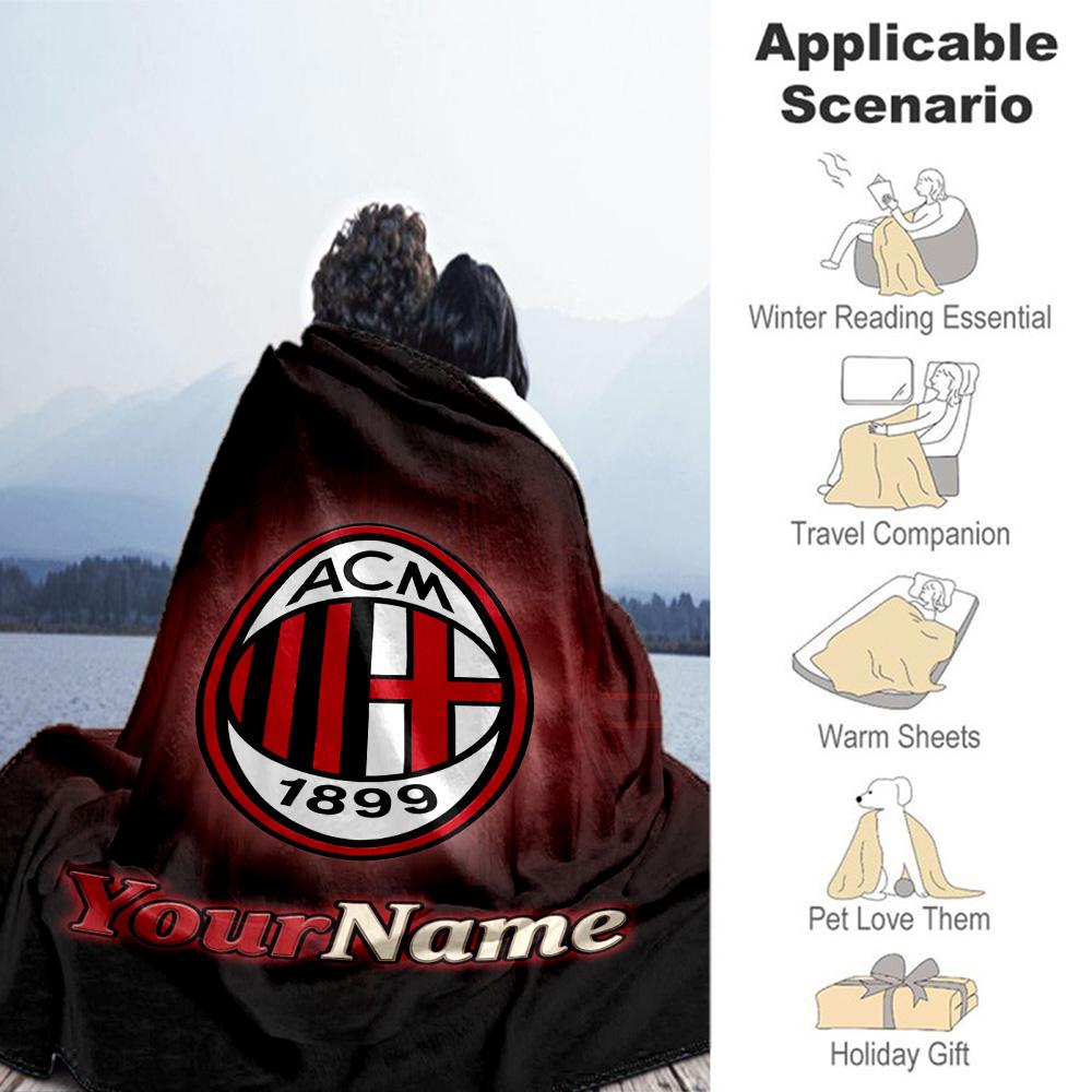 Ac Milan Customize Your Name Blanket Lightweight Customizable Blanket Ultra-Soft Suitable for Chair Nap Office Picnics All-Season Use