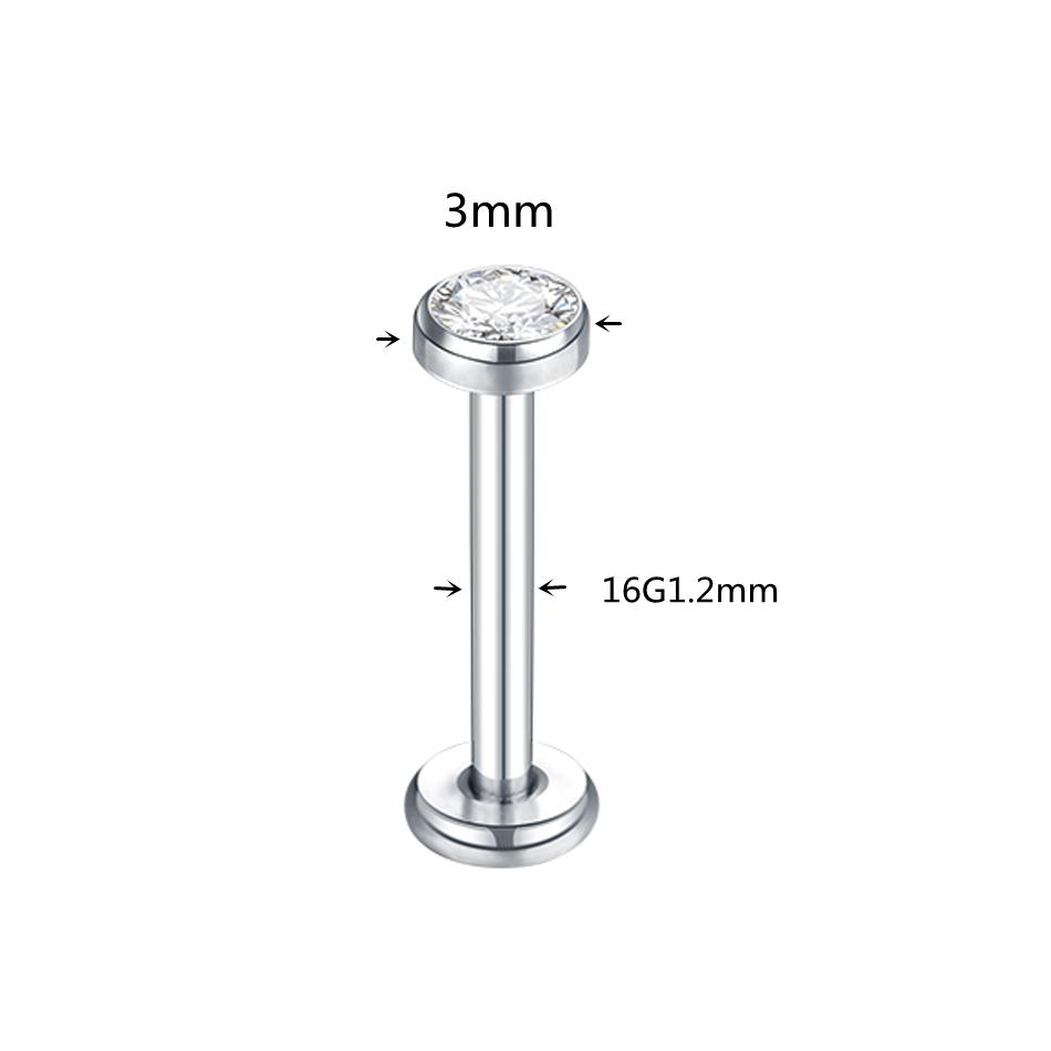 1pcs ASTM F136 Titanium Labret Piercing 2/3/4/5mm Zircon Ear Cartilage Tragus Lobe Helix Stud Earrings Piercings Body Jewelry