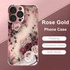 Luxury Rose Pattern Pink Metallic Tempered Glass Phone Case For iPhone 17 16 15 14 13 12 11 Pro Max 15 Plus 17 Air 16E Cover