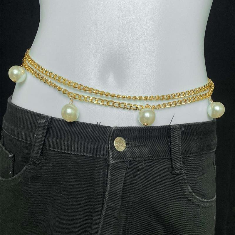 Accessories, Personalized Retro Repair Body Chain Women, Simple Double-Layer Imitation Pearl Pendant Waist Chain