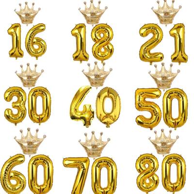 10 18 20 30 40 50 90 Yaşında Çocuk Yetişkin Doğum Günü Partisi Altın Taç Numarası Balon Seti