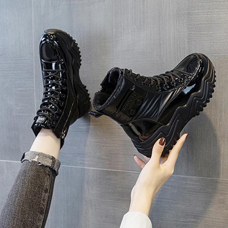 Cold Winter Shoes Women Waterproof Snow Boots Warm Cotton Shoes Ladies Ankle Boots Platform Non-slip Height Increasing 7cm DX652