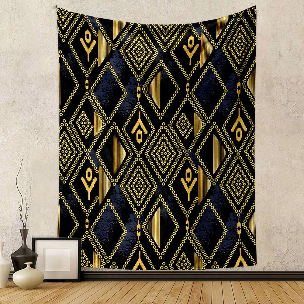Golden Geometric Diamond Pattern Tapestry Patterned tapestry home decor, suitable for bedroom and living room, gift